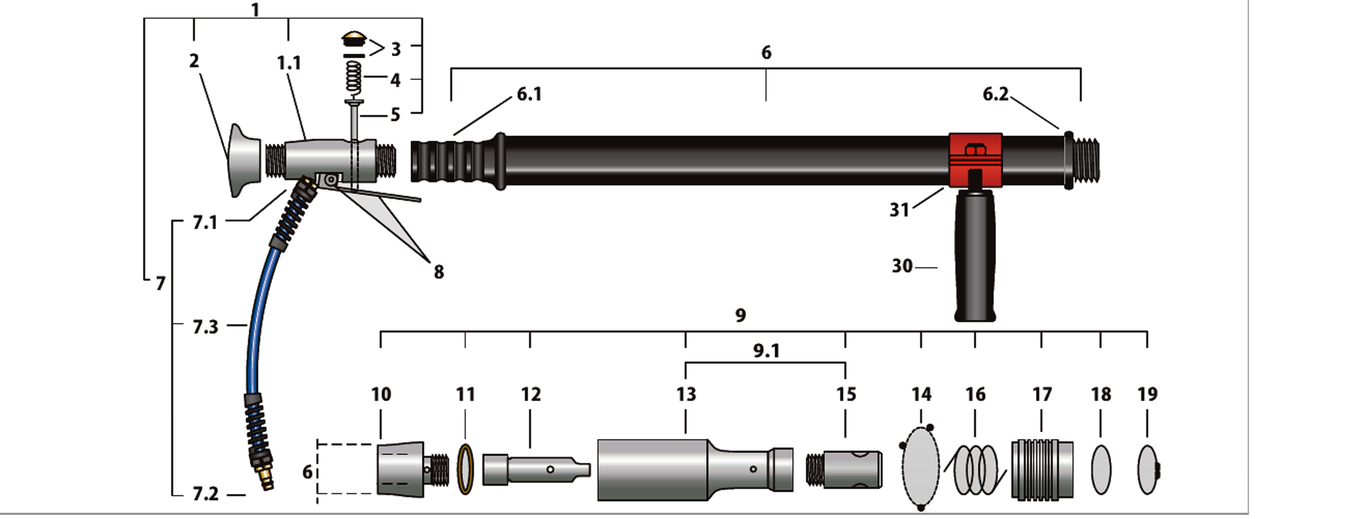 Diagrama pieselor de schimb pentru ciocanul pneumatic VOGT Hammer VH25.